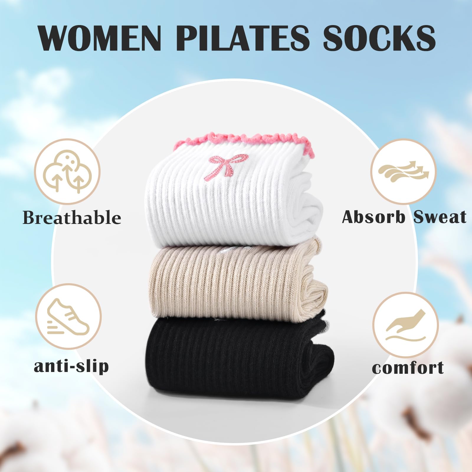 3 Pairs of Anti-Slip Grip Pila - Medias Para Pilates Y Yoga review and price