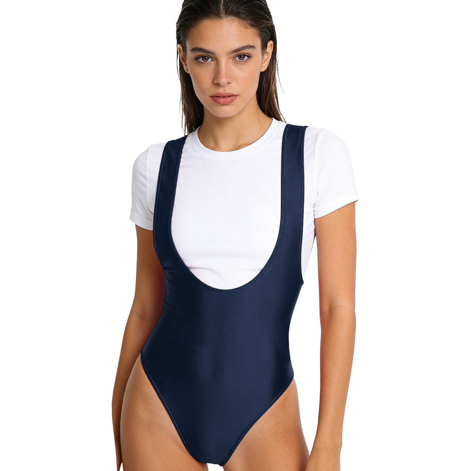 Women Glossy Slim Fit Low Neck - Pilates Yoga One review and price
